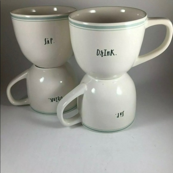 RAE DUNN ~ FARMHOUSE Teapot & 4 Matching Teacups - Picture 3 of 3